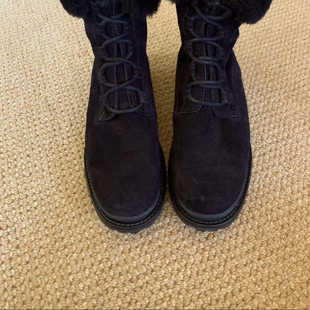 Black, warm winter boots. These cute LL Bean boots are very comfortable.